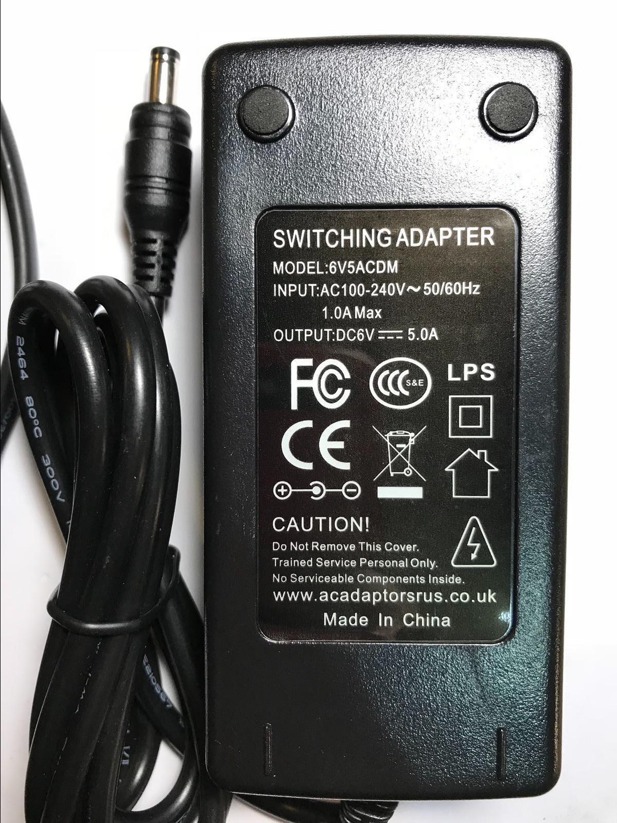 UK Plug 6V 5A 5000mA AC-DC Switching Adaptor Power Supply PSU 5.5mm x 2.1/2.5