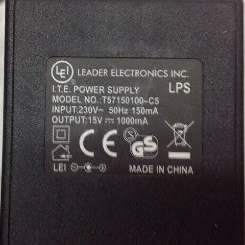 Genuine LEADER ELECTRONICS INC EU AC ADAPTOR T57150100-C5 15v 1000mA Power Suppl