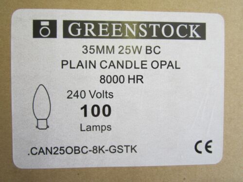 10 x GREENSTOCK 35mm 25W Bayonet Cap Plain Candle Light Bulb Opal