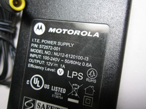 Genuine Motorola I.T.E Power Supply P/N: 572572-001 NU12-6120100-I3 12V 1A PSU