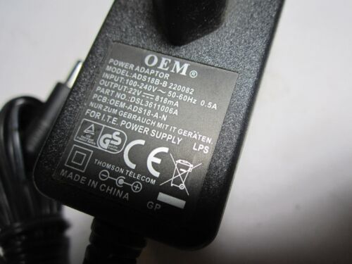 Genuine OEM Power Adaptor model ADS18B-B 220082 22V 818mA DSL3611006A ADS18-A-N