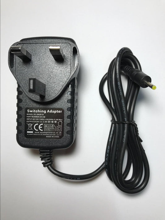 Black 6V 2A Mains AC-DC Switching Adaptor Power Supply Charger 2.5mm x 0.8mm