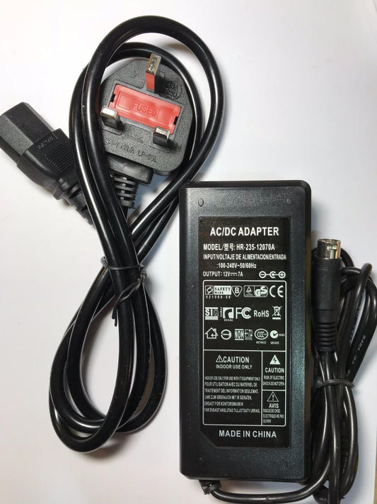 Replacement for 12V 7A/6A/5A 4 Pin Din AC-DC Adaptor Power Supply + EU Plug Lead