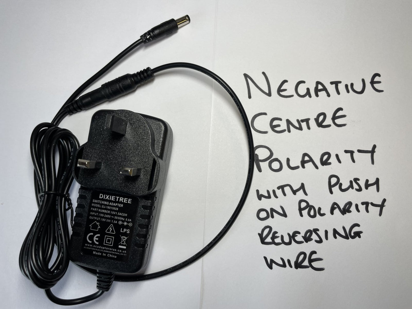 Replacement for 18V 1A SAW-1801000 AC/DC Adapter Negative Centre Polarity