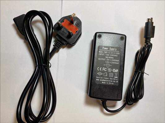 UK Plug 12V 5V 2A 2000mA 5 Pin AC-DC Switching Adaptor Power Supply