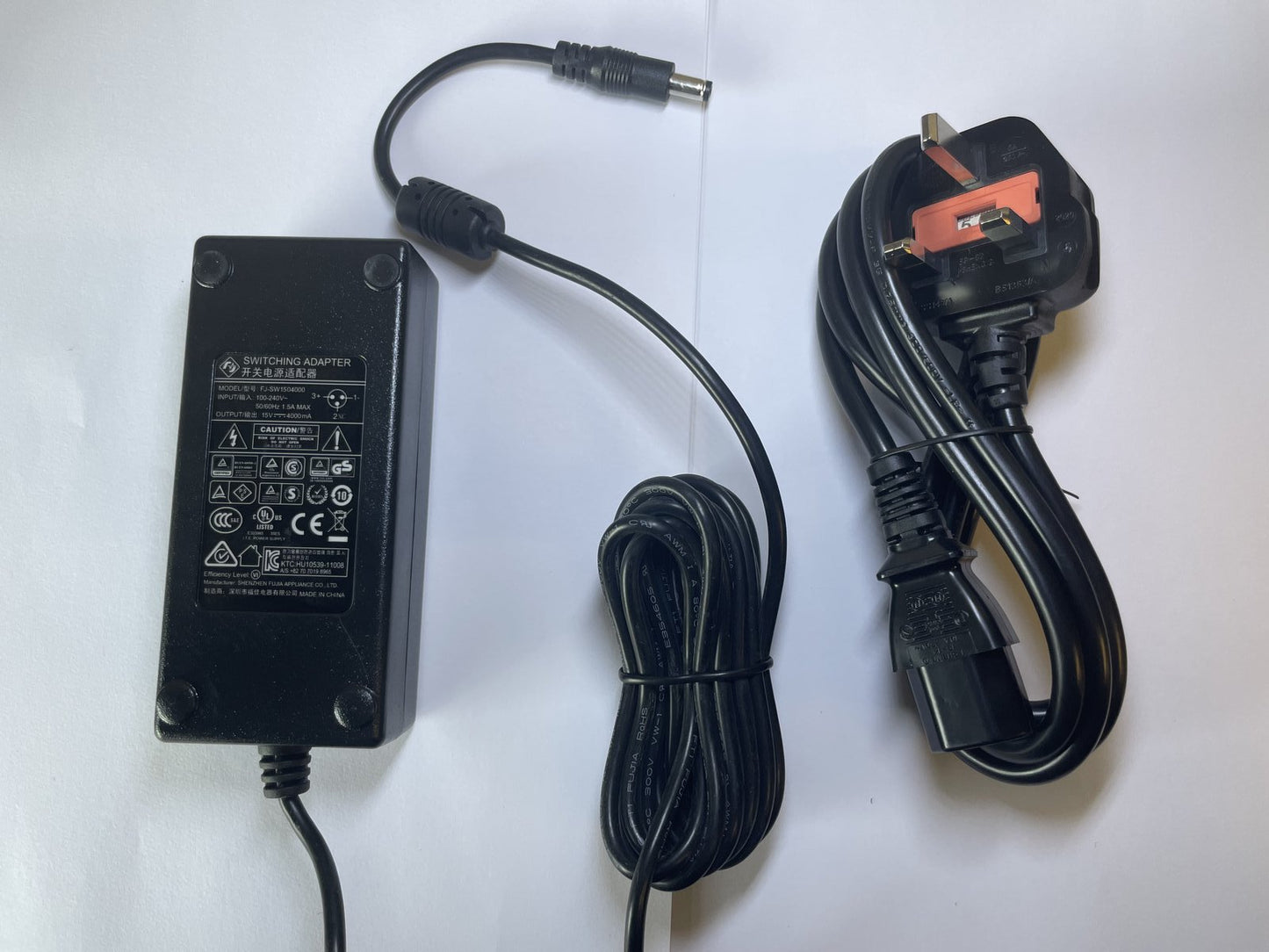 15V 4A AC-DC Switching Adaptor Charger 5.5mm x 2.1mm / 2.5mm with UK Lead