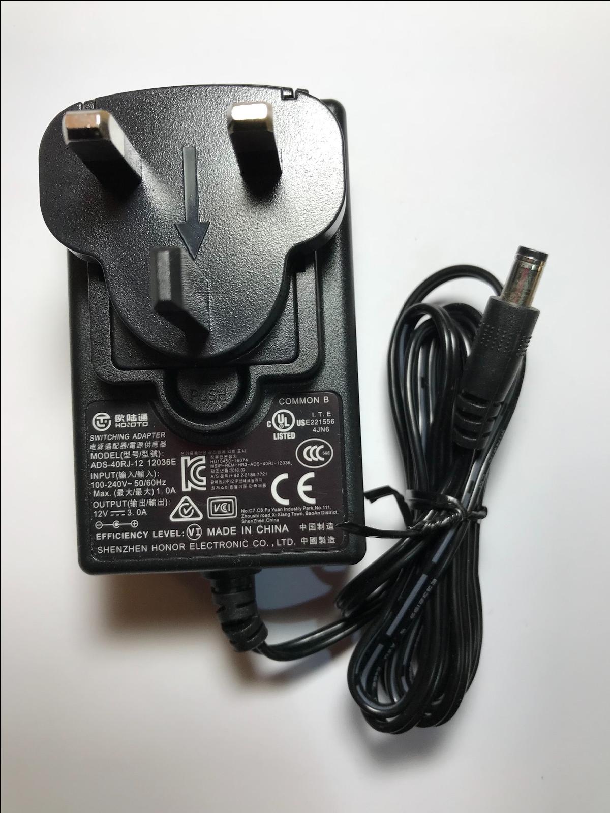 Genuine ADS-40RJ-12 12036E Switching Adapter 12V 3.0A UK Plug