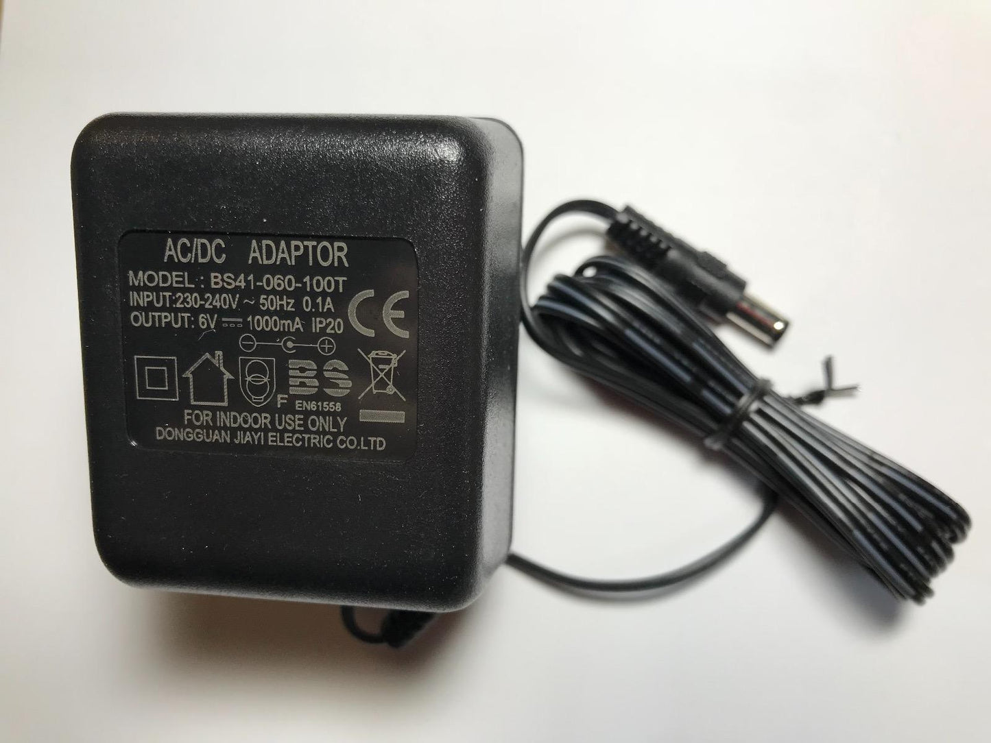 6V 1000mA IP20 AC/DC Adaptor Unregulated Transformer Power Supply 5.5mm x 2.1mm