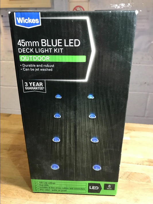 WICKES 8 X 45mm BLUE 12V LED OUTDOOR IP65 DECK LIGHT 10.5M RUN