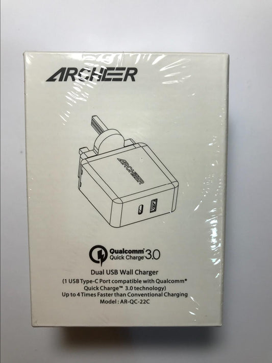 ARCHEER AR-QC-22C Qualcomm 3.0 Quick Charge USB USB-C UK Charger 30W 5V 2.4A