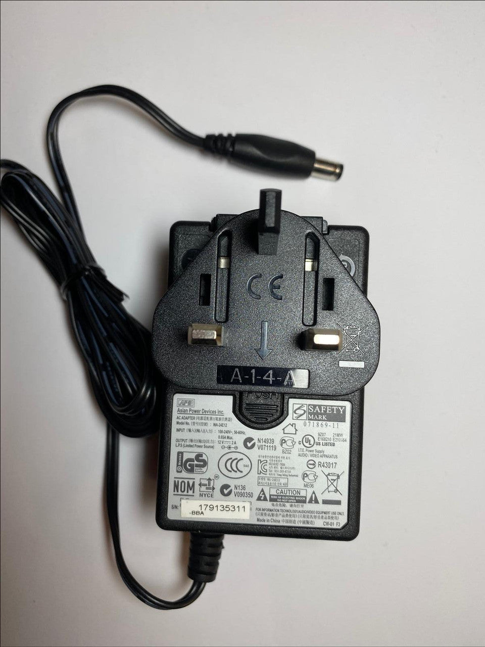 Genuine Asian Power Devices Inc AC ADAPTER WA-18H12 N14939 AC-DC ADAPTOR Black