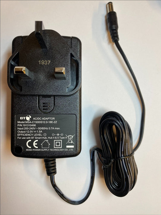 UK Mains 12V 1500mA Switching Power Supply for SO18RM1200150 BT Home Hub 4 & 5