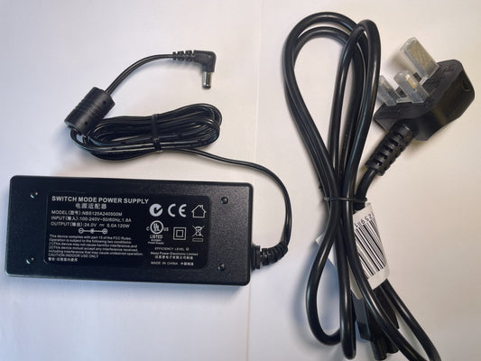 UK Plug 24V 5A 5000mA AC-DC Switching Adaptor Power Supply 5.5mm x 2.1mm / 2.5mm