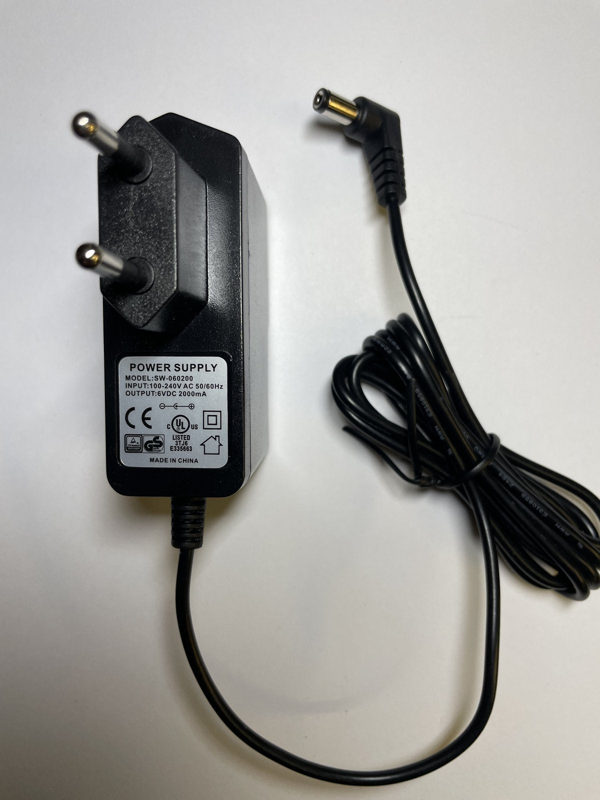 EU 6VDC 2000mA 6V AC-DC Adaptor Power Supply SW-060200 Charger UK Plug 5.5X2.1