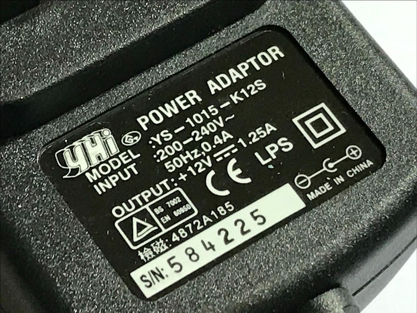 Genuine YHI POWER ADAPTOR model YS-1015-K12S +12V 1.25A UK Plug AC-DC