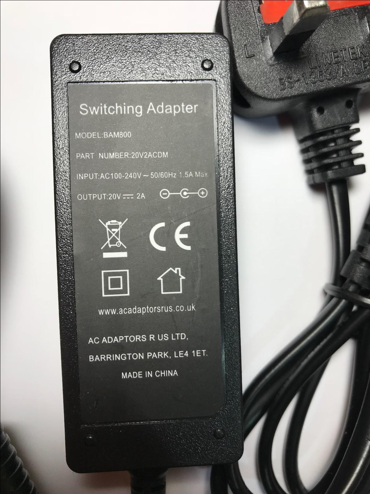 Replacement for DC 20V 2A AC AC/DC Adapter Lyangel Model LY005SPS-200200B