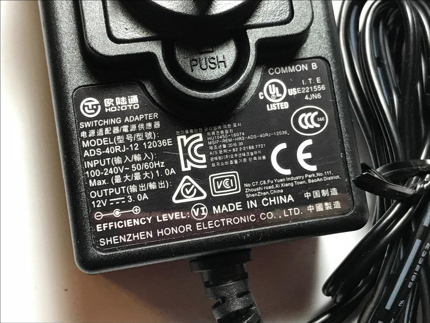 Genuine ADS-40RJ-12 12036E Switching Adapter 12V 3.0A UK Plug