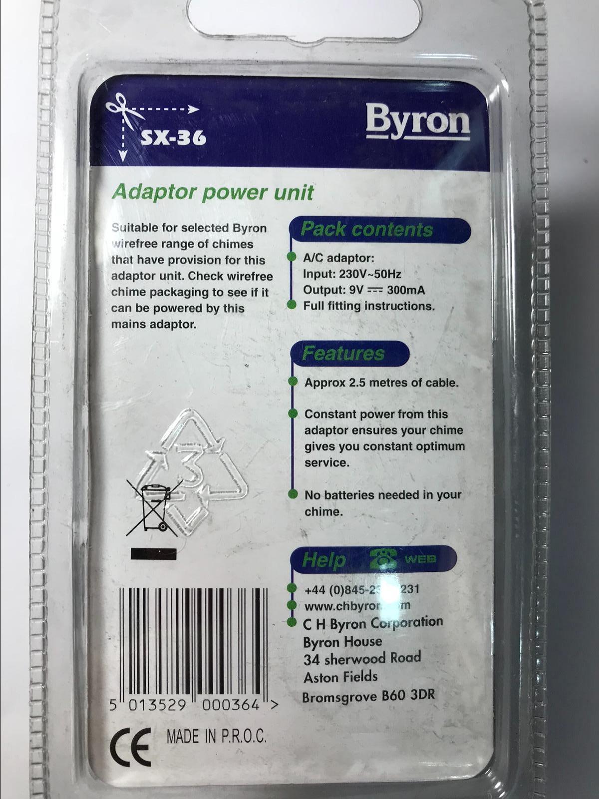 Genuine Byron SX-36 AC-DC Adaptor Transformer TPL-0930-BS-1C 9V 300mA Black UK