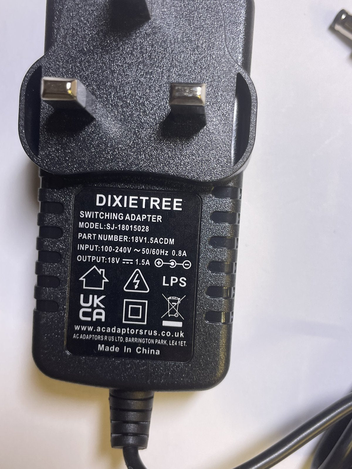 Replacement for 18VDC 18V 1500mA AC-DC Adapter Power Supply model CP1815 UK Plug