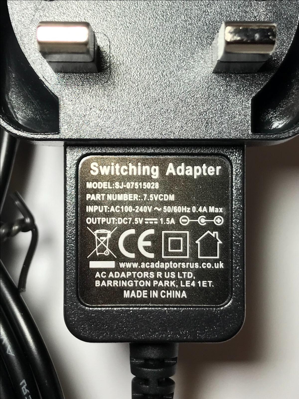 Replacement for 7.5V 600mA AC-DC Adaptor Charger Model YH-0750600B