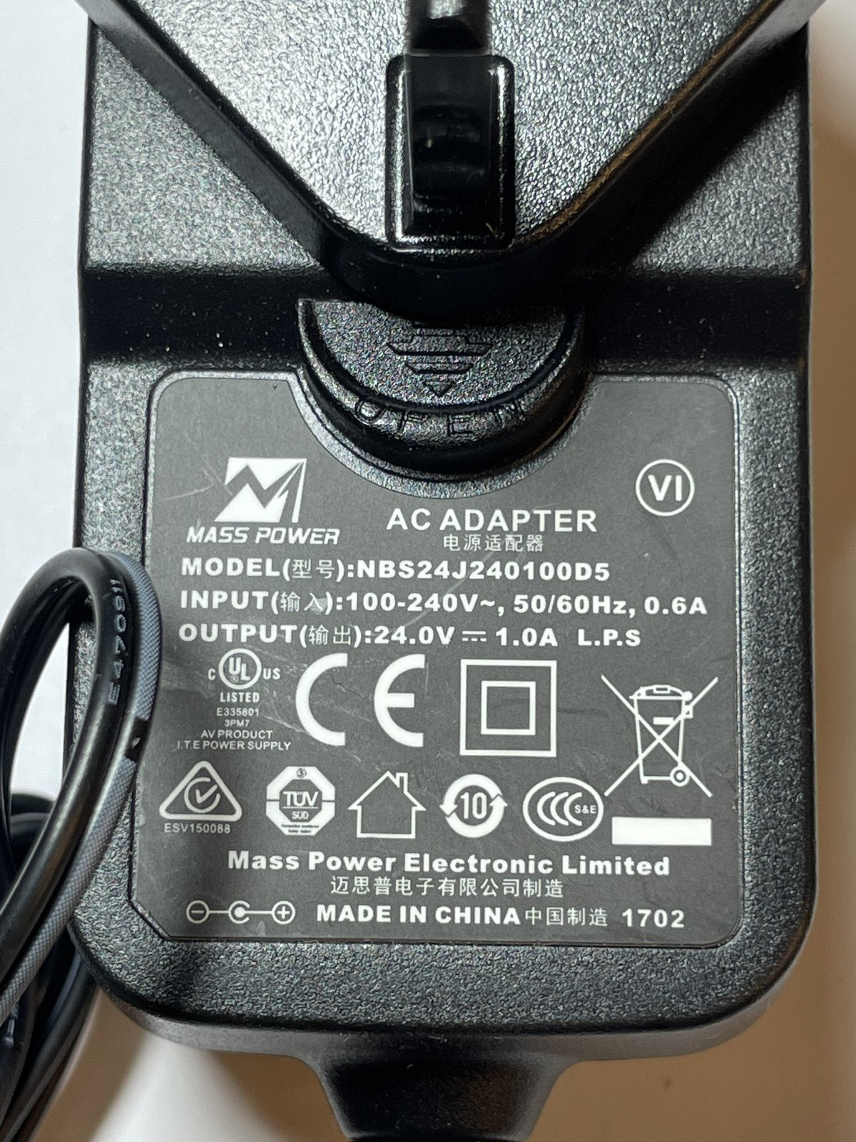 Replacement for 24V 1.0A 24VA Mains Charger for FW7318M/24 AC-DC Power Adaptor