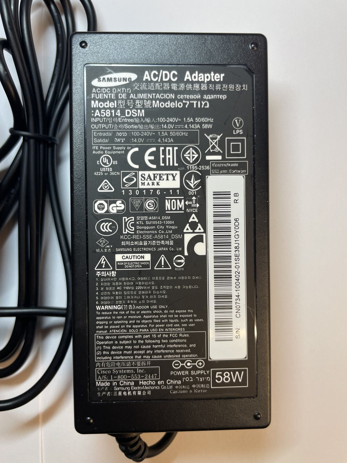 Samsung AC Adaptor 14V 1.78A LED Monitor S22D300NY LS22D300NY/XU Type LS22D300