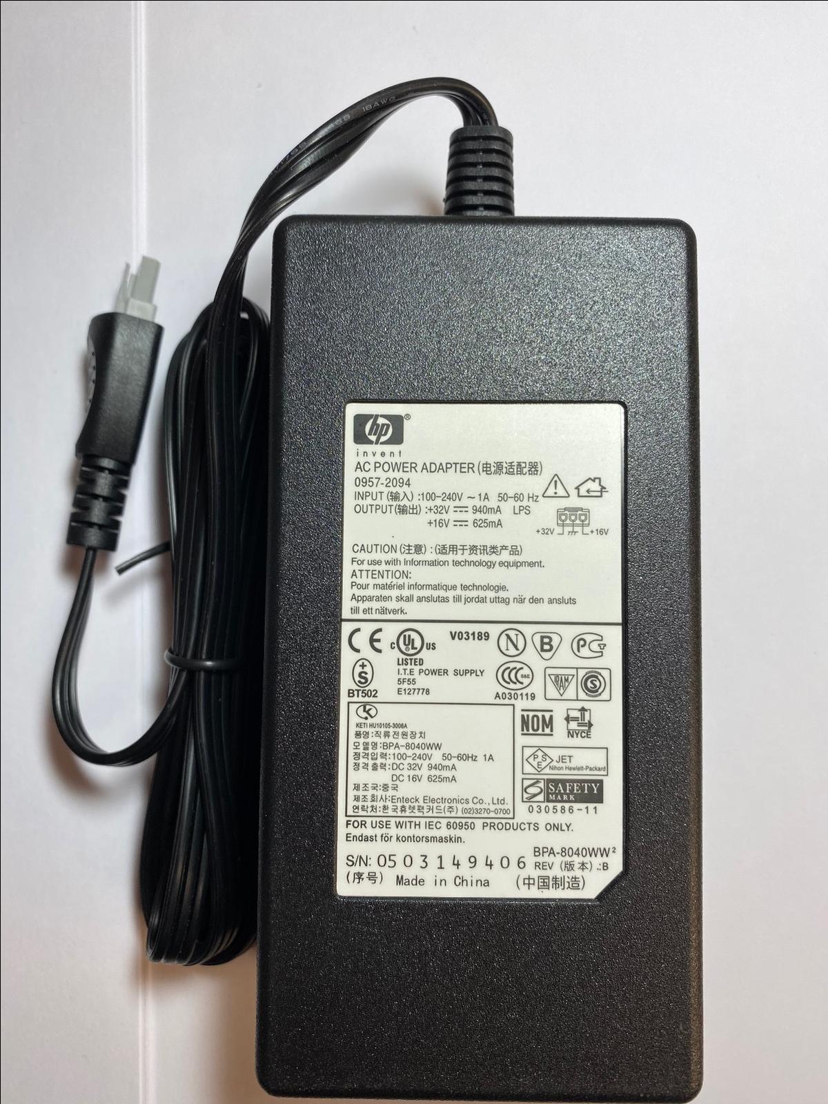 UK Plug AC Adaptor Power Supply HP PSC 1410 Printer 40W 16V/625mA & 32V/940mA