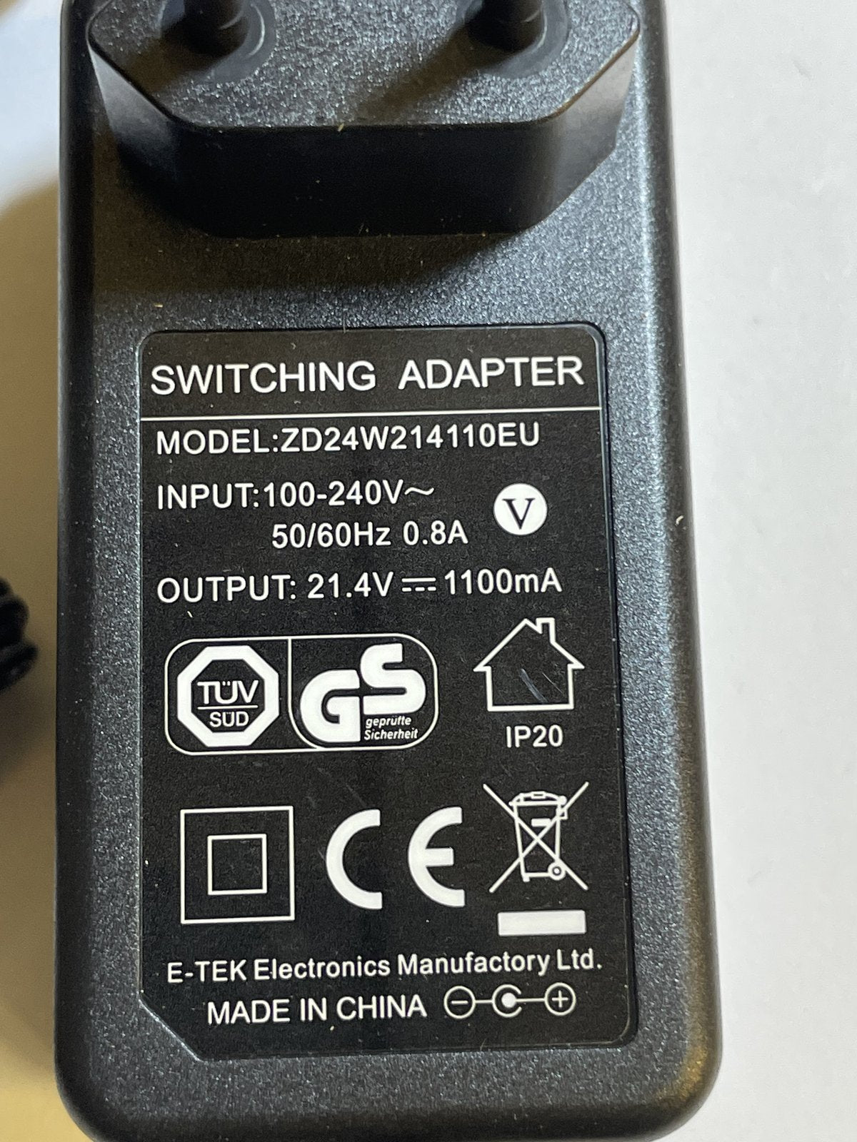 EU 21.4V 1100mA Switching Adaptor Power Supply Charger model ZD24W214110EU