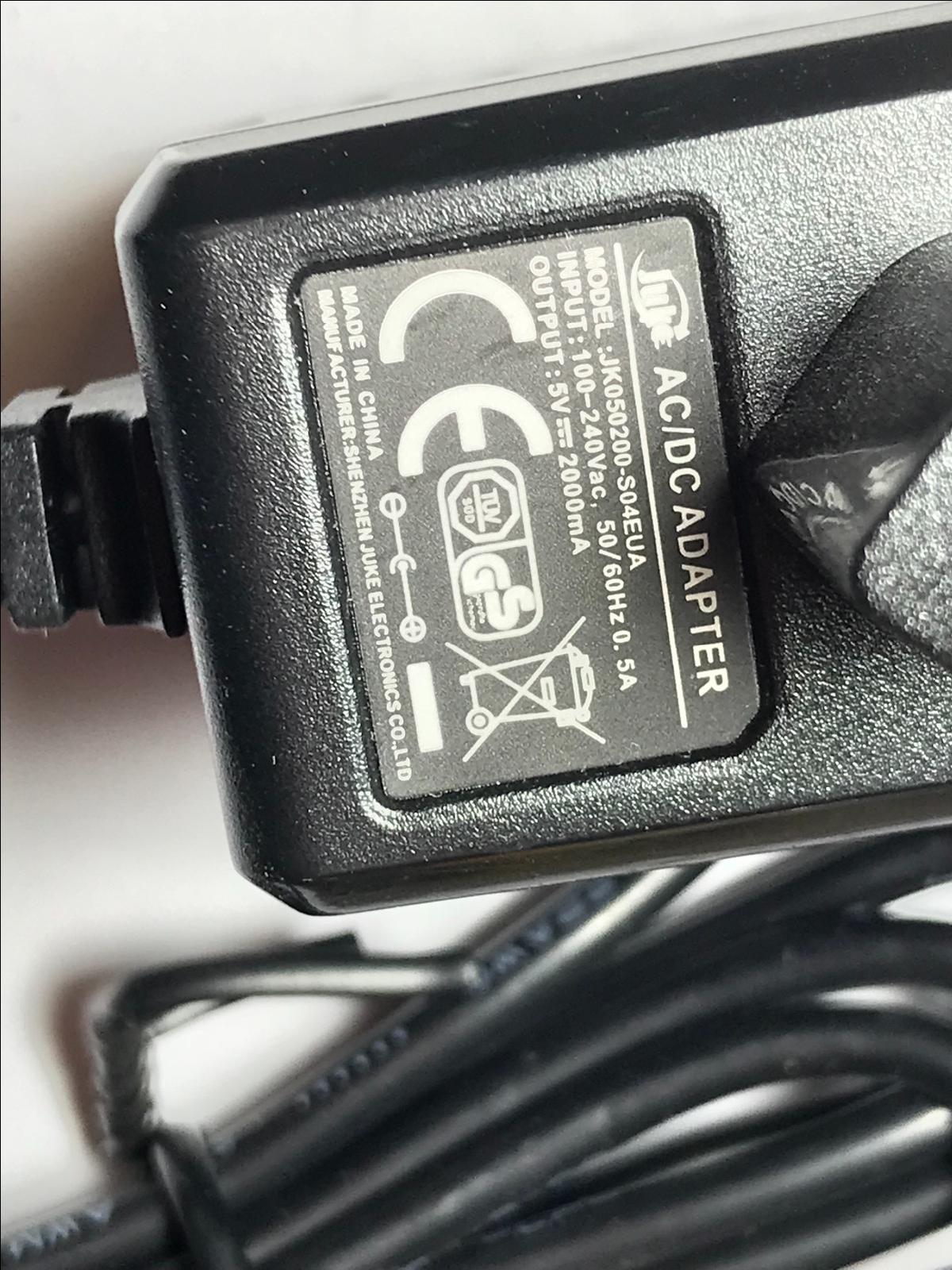 EU Plug Genuine JUKE AC/DC Adapter model JK050200-S04EUA 5V 2000mA 5.5mm x 2.1mm