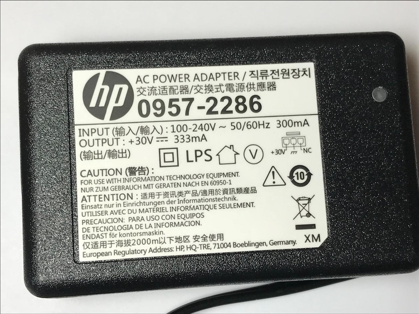 HP 0957-2286 Printer AC-DC Power Supply Adapter 30V 333mA PSU + UK Lead