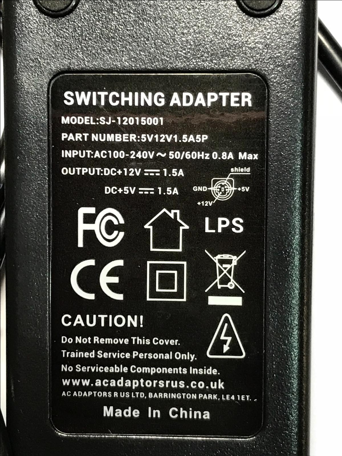 EU Replacement for APD DA-30C01 5V 1.5A 12V 5 Pin AC-DC Adaptor Power Supply