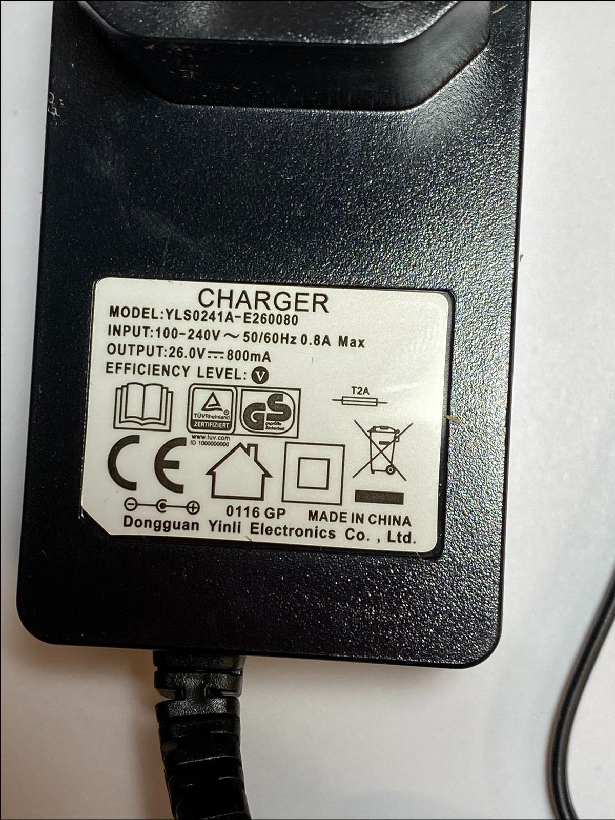 EU Replacement 26.0V 26V 0.8A 800mA Battery Charger YLS0241A-E260080 EUROPE PLUG