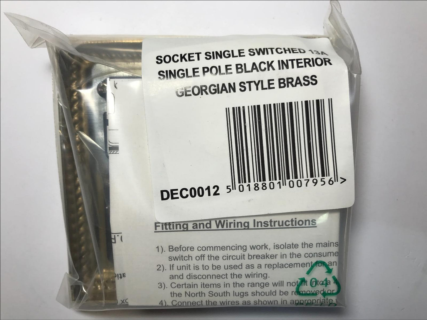 Volex Socket Single Switched 13A Single Pole Black Interior Georgian Style Brass