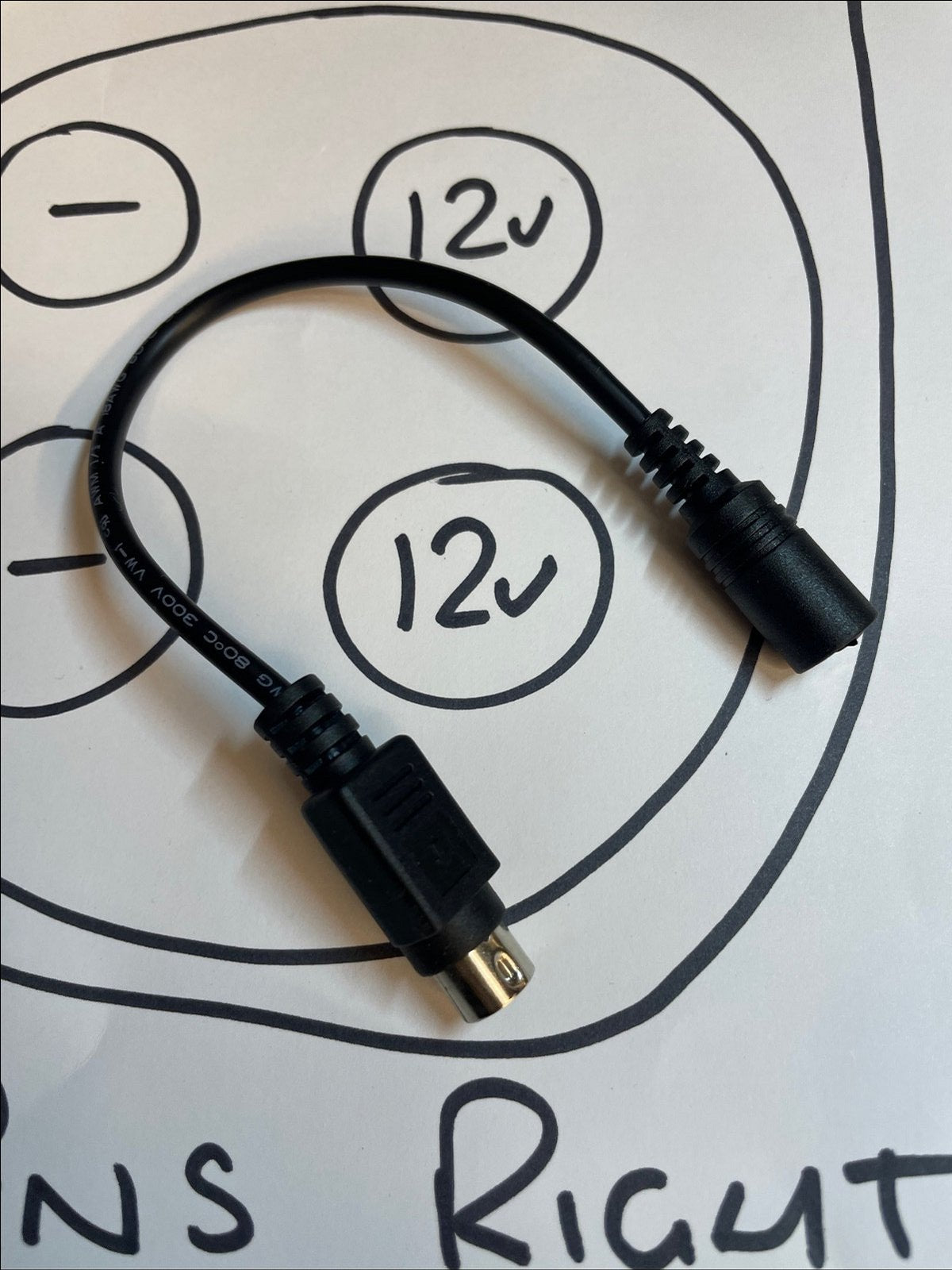 5.5mm x 2.1mm DC Socket Wire Lead to 4 PIN DIN RIGHT 2 POSITIVE Voltage