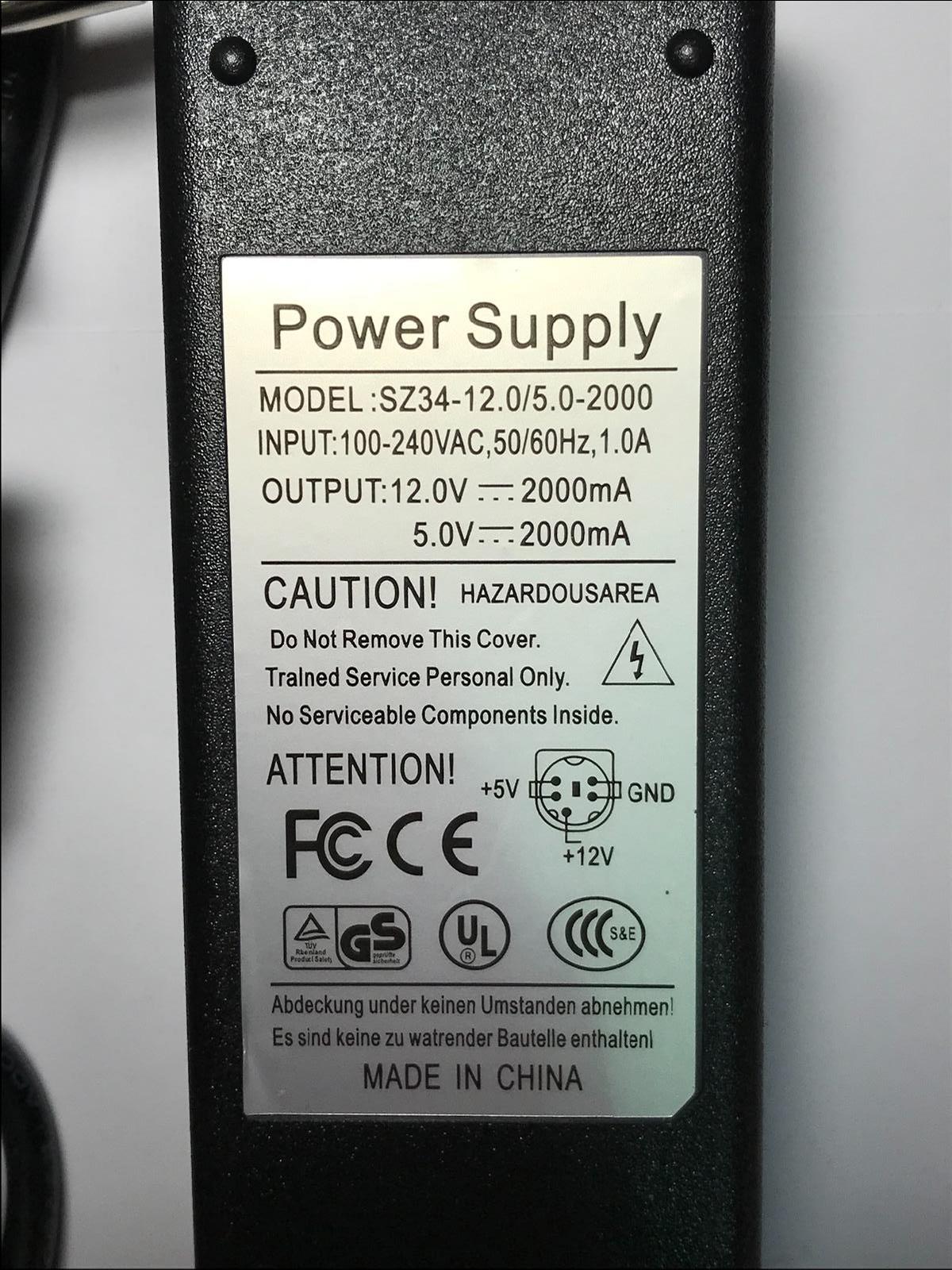 EU Plug 12V 5V 2A 2000mA 5 Pin AC-DC Switching Adaptor Power Supply