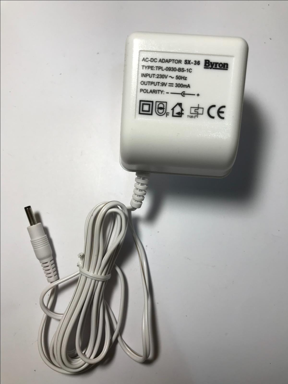 Genuine Byron SX-36 AC-DC Adaptor Transformer TPL-0930-BS-1C 9V 300mA White UK