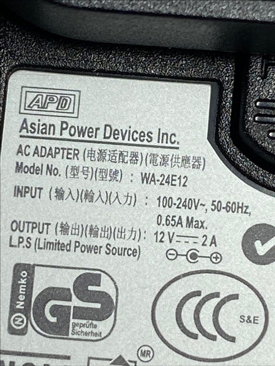 Genuine Asian Power Devices Inc AC ADAPTER WA-18H12 N14939 AC-DC ADAPTOR Black