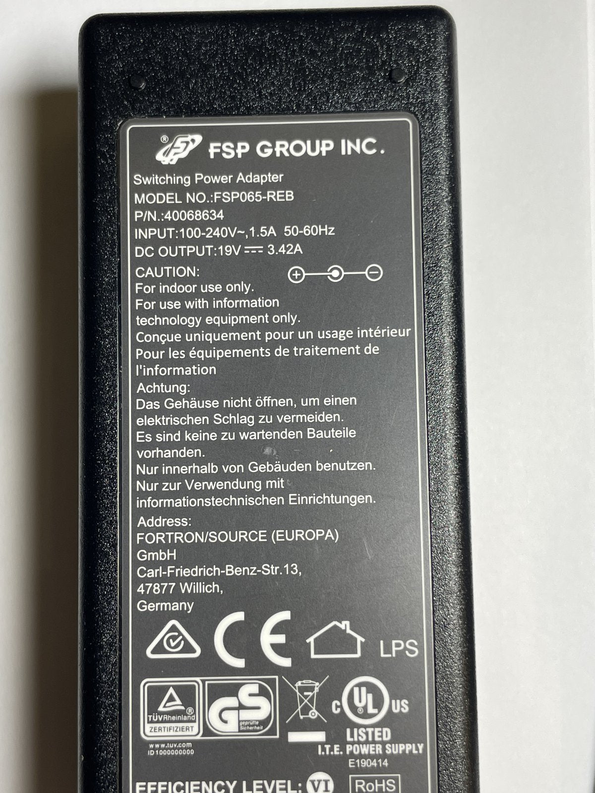 Replacement 19V 3.42A 65W FSP Group Switching Power Adapter FSP065-10AABA