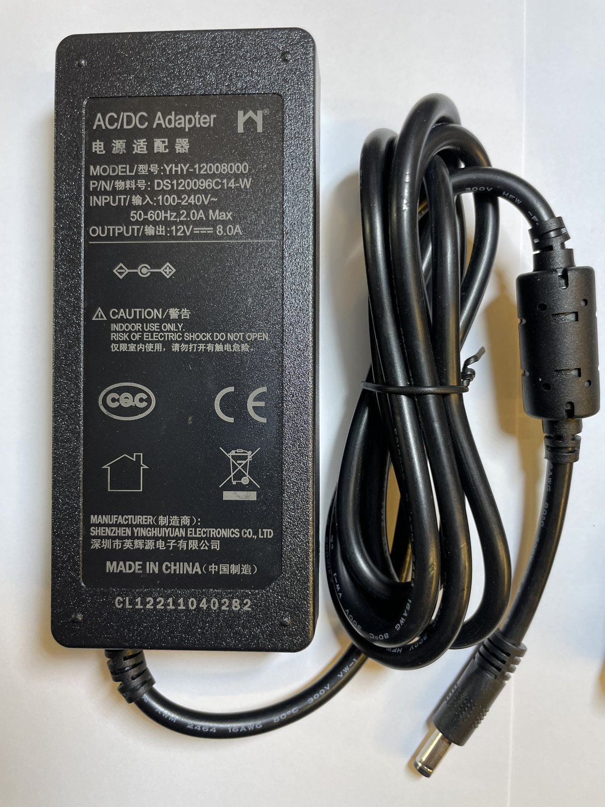 Replacement 12V 8.0A AC/DC Adapter YHY-12008000 DS120096C14-W + UK Plug