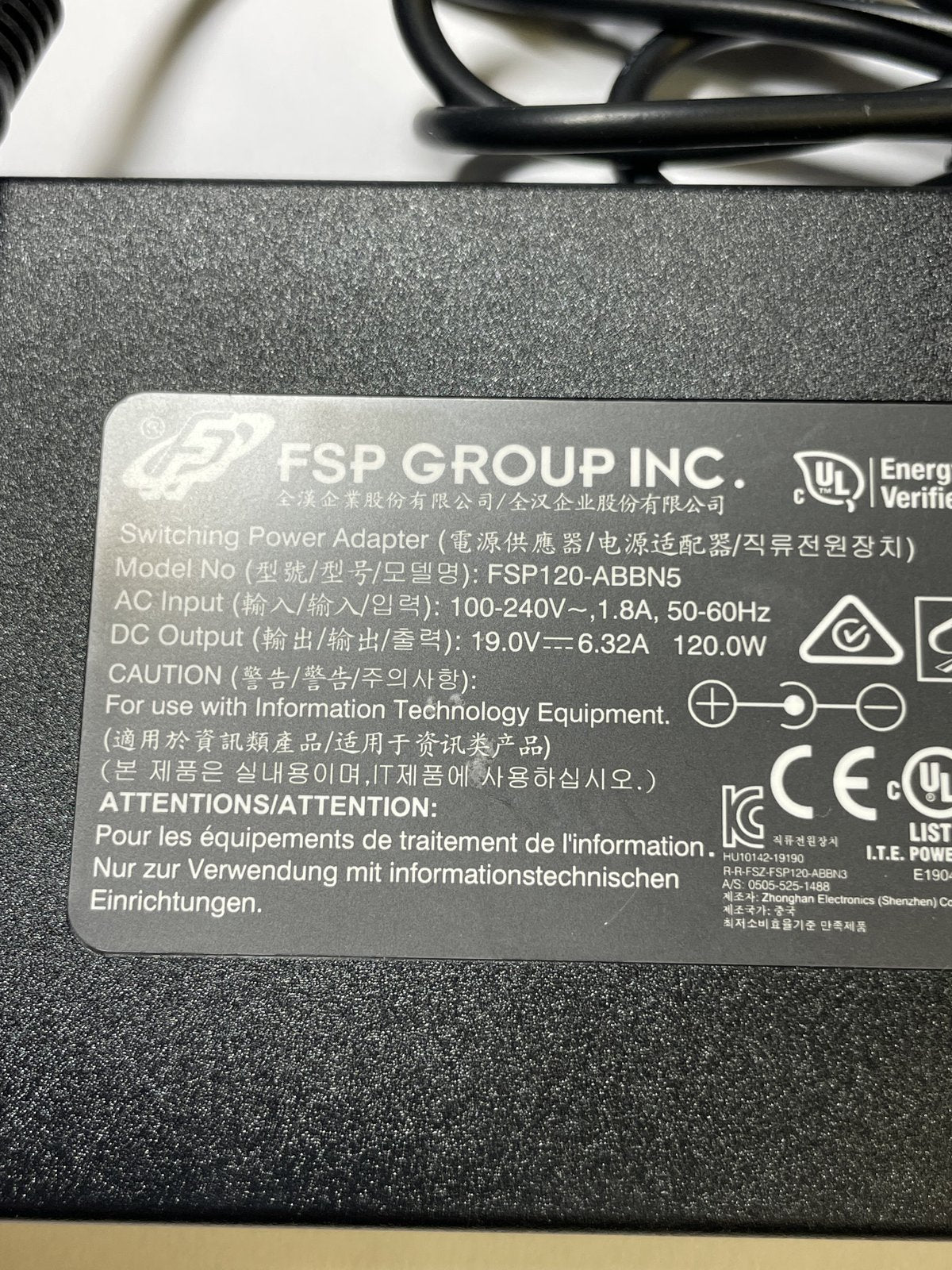 Used 19V 6.32A FSP Group Switching Power Adapter FSP120-ABBN5 19.0V 120.0W