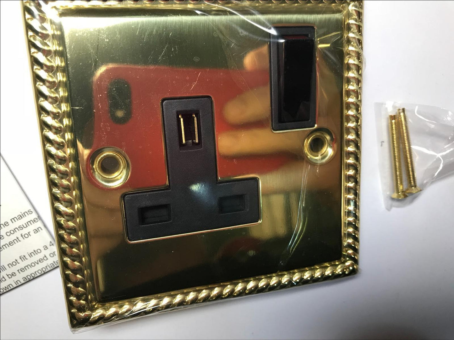 Volex Socket Single Switched 13A Single Pole Black Interior Georgian Style Brass