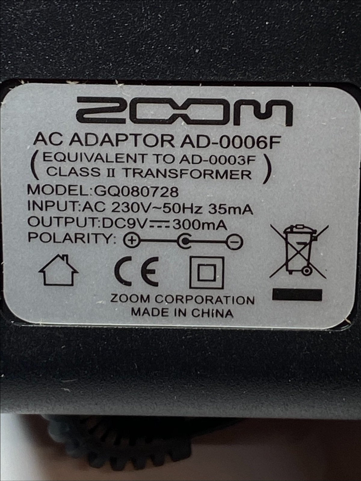 Replacement for 9V 300mA Zoom AC Adaptor AD-0006F GQ080728 AD-0003F TRANSFORMER