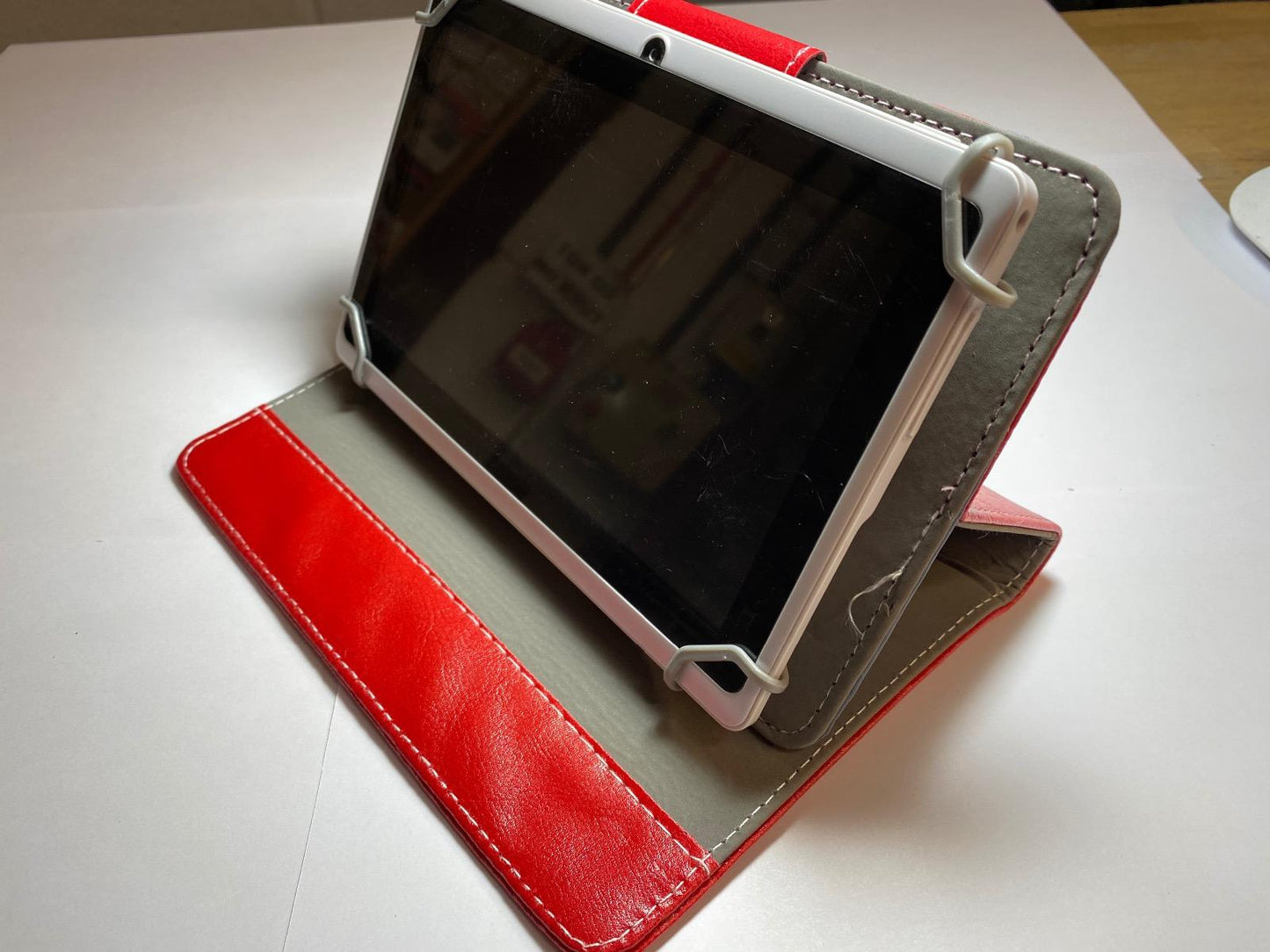 7" Red Multi Angle Leather Case/Stand for STOREX eZee'Tab701 Android Tablet